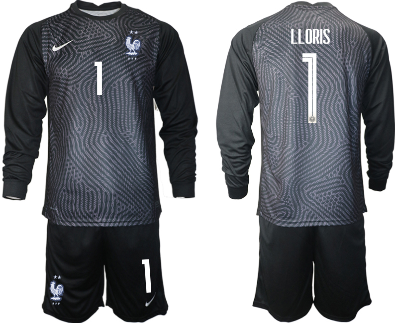 Men 2021 France black long sleeve goalkeeper #1 soccer jerseys->youth soccer jersey->Youth Jersey